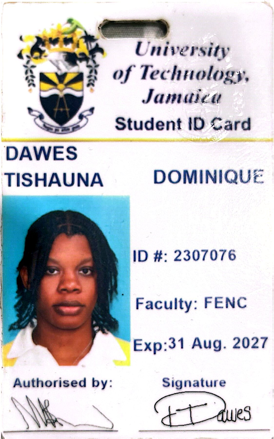 Front of student ID